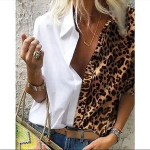 Brand new white and leopard top-beautiful but size tag is WAY off (fits small)